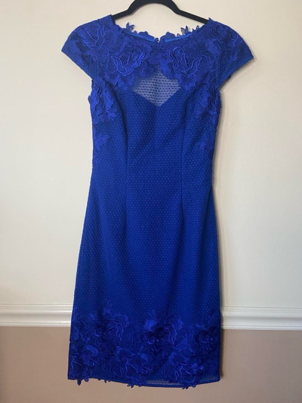 Monique Lhuillier Cobalt Blue Lace-Trim Midi Dress